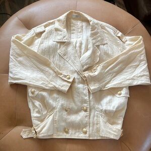 Cream Linen Nautical Lightweight Jacket With Gold Detail - L